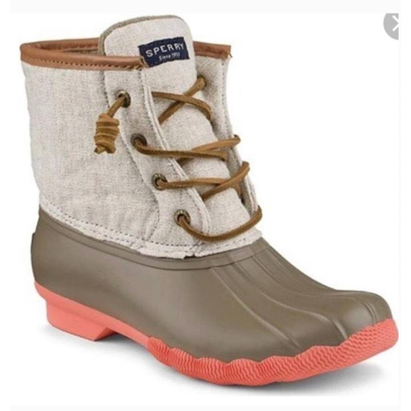 Sperry Shoes - SPERRY Women's Saltwater Olive, Oatmeal, and Coral Duck Boot Size 10 Waterproof
